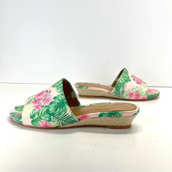 Comfortview Capri Wedge Slide Sandal Sz 8 WW Green & Pink Floral Espadrille New - Picture 16 of 16
